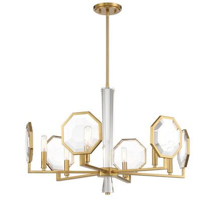 6 Light Chandelier, Warm Brass