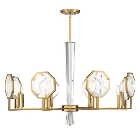 8 Light Chandelier, Warm Brass