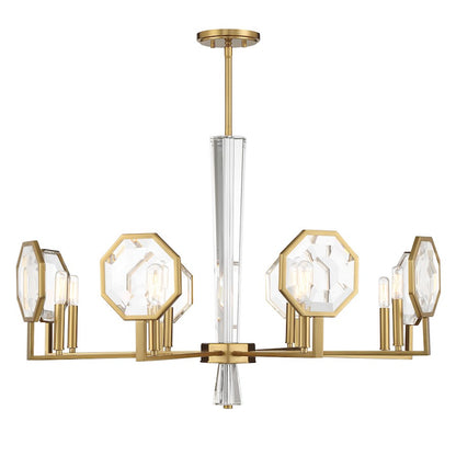 8 Light Chandelier, Warm Brass