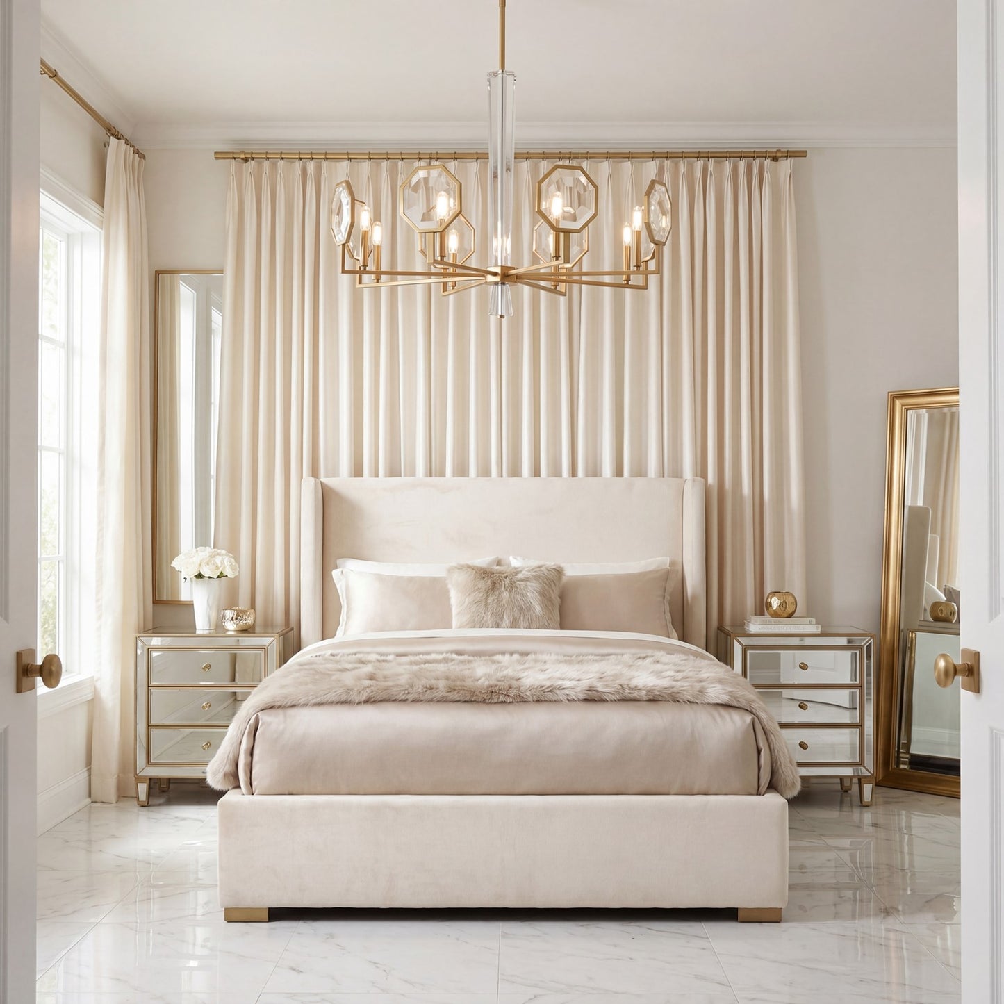 8 Light Chandelier, Warm Brass