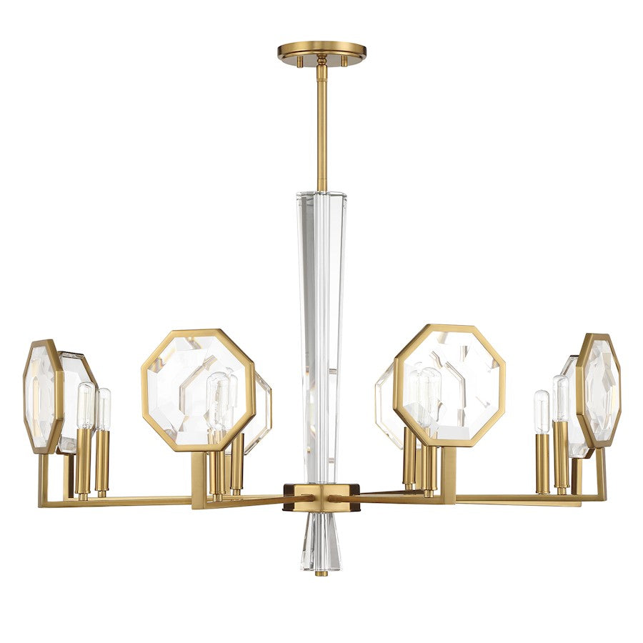 8 Light Chandelier, Warm Brass