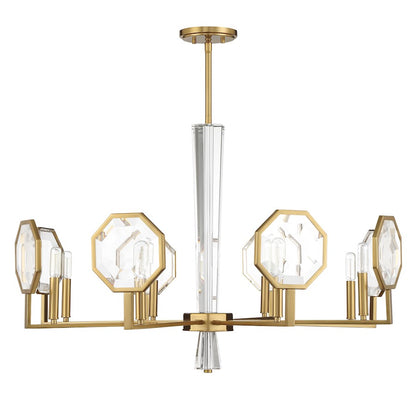 8 Light Chandelier, Warm Brass