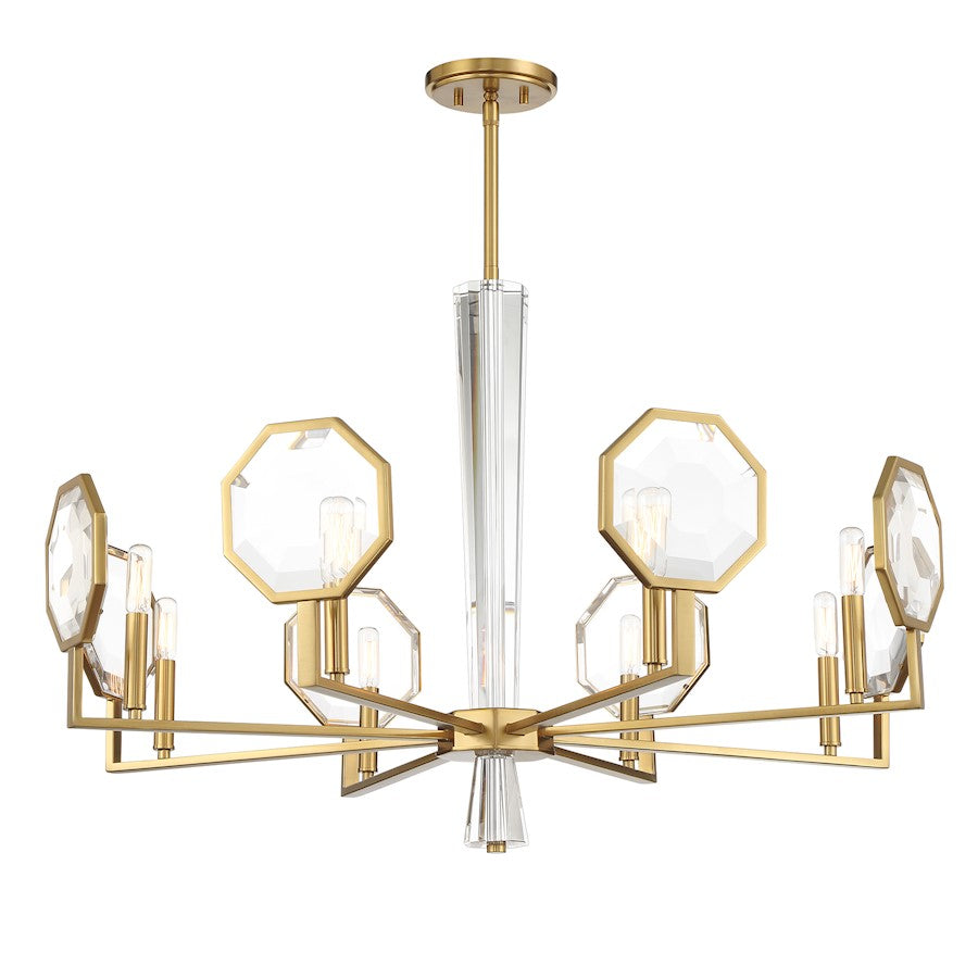 8 Light Chandelier, Warm Brass