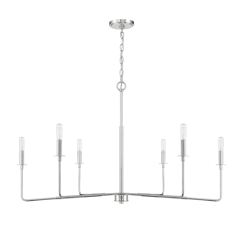 6 Light Chandelier, Polished Nickel