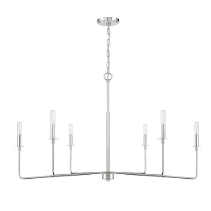 6 Light Chandelier, Polished Nickel