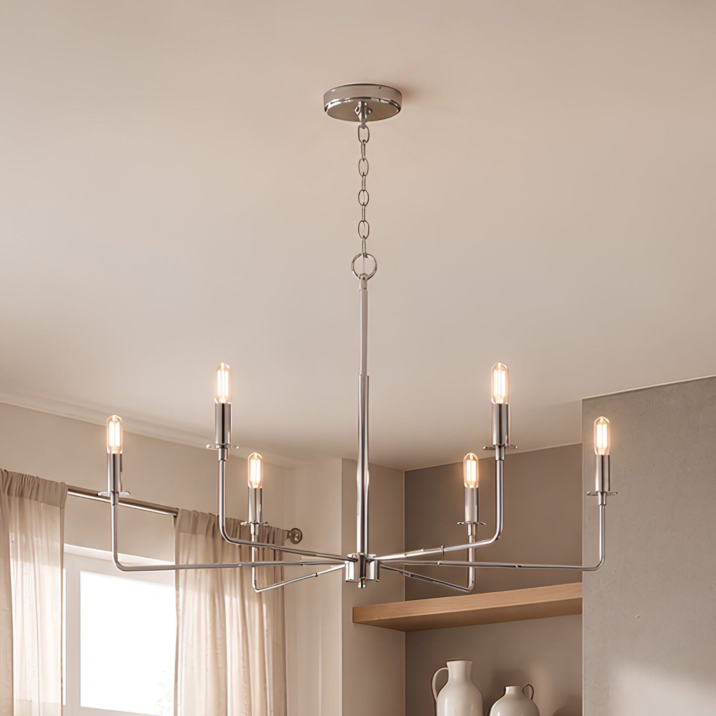 6 Light Chandelier, Matte Black
