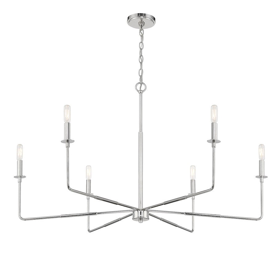 6 Light Chandelier, Polished Nickel