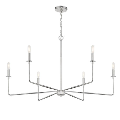 6 Light Chandelier, Polished Nickel