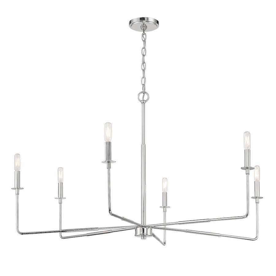 6 Light Chandelier, Polished Nickel