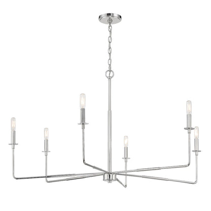 6 Light Chandelier, Polished Nickel