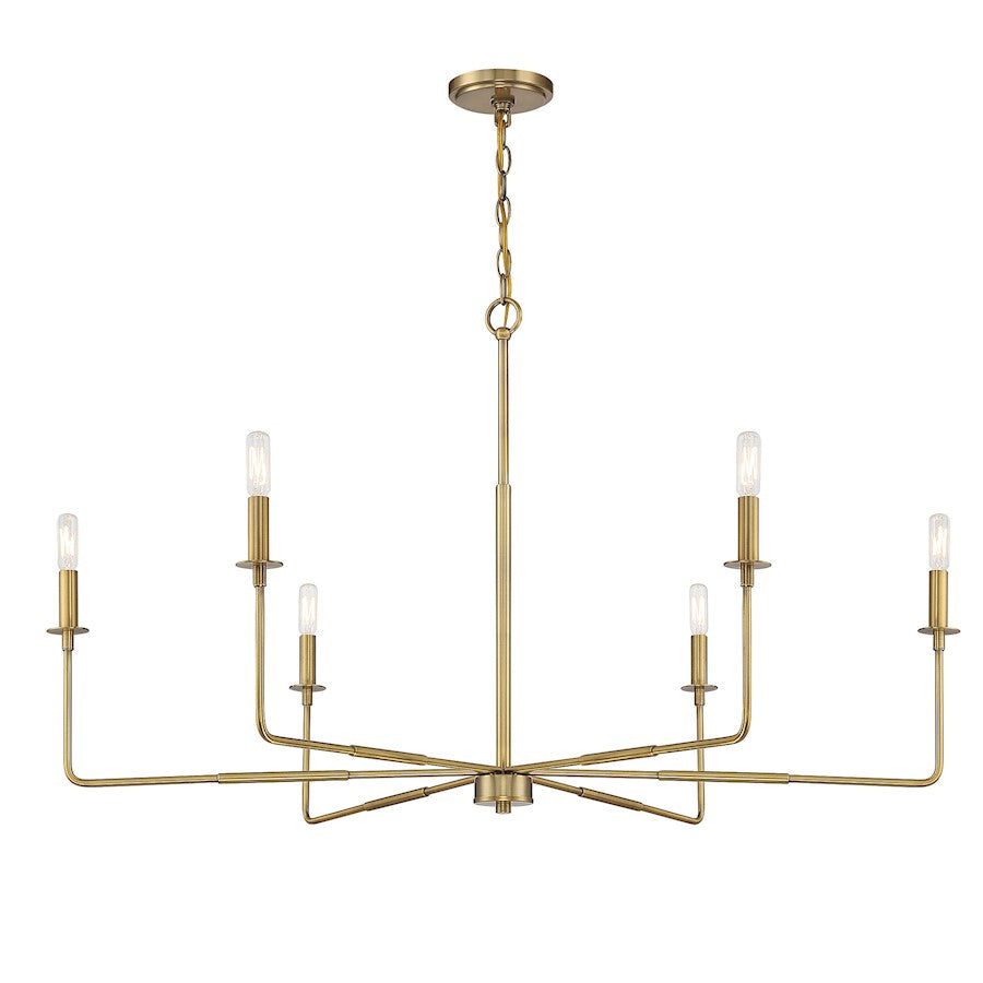 6 Light Chandelier, Warm Brass