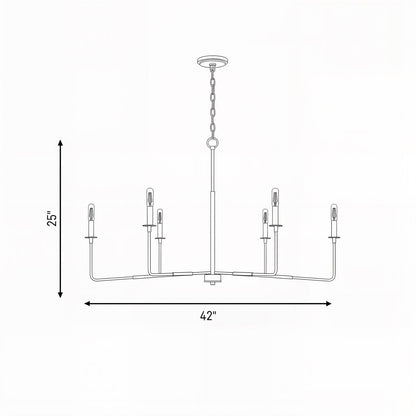 6 Light Chandelier, Matte Black