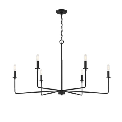 6 Light Chandelier, Matte Black