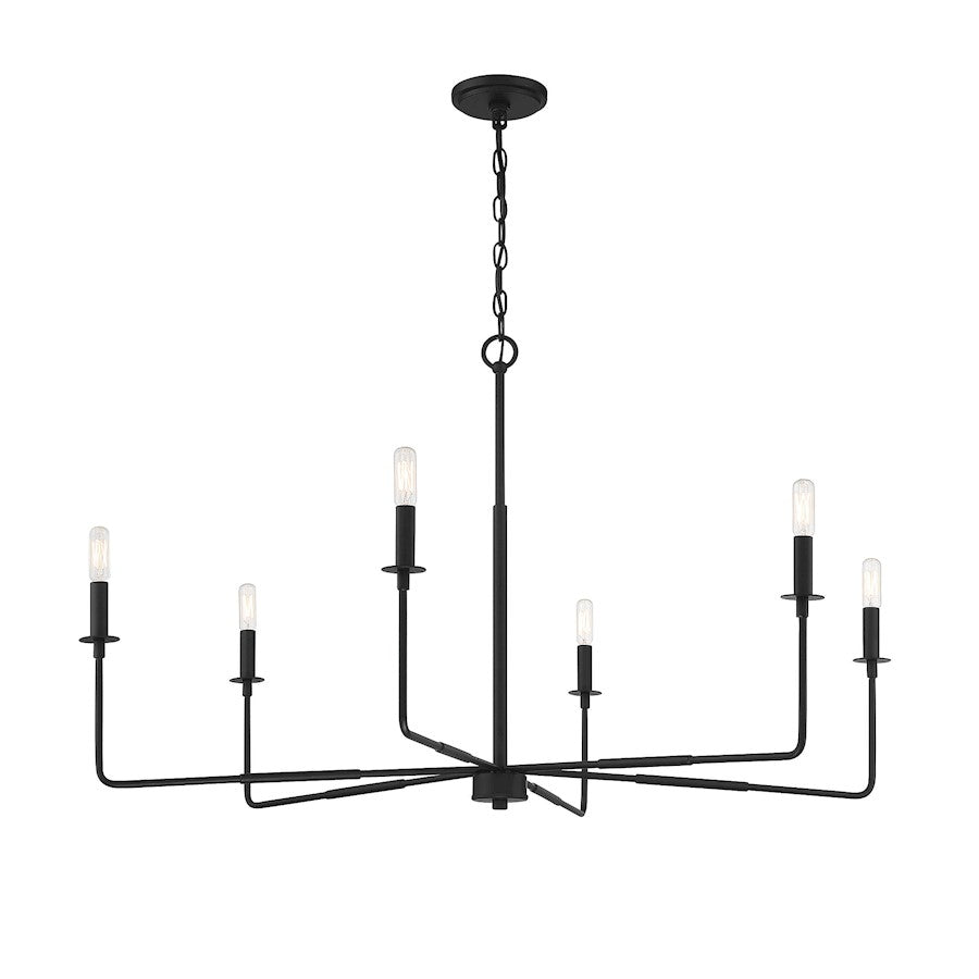 6 Light Chandelier, Matte Black