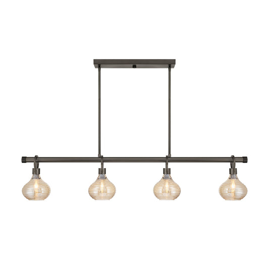 Savoy House Sheriden 48in 4-Light Chandelier | Artisanal Modern Mediterranean Bronze Metal and Bronze Rippled Glass | Kitchen Island & | Model 1-2274-4-15