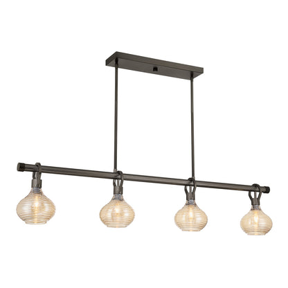 Savoy House Sheriden 48in 4-Light Chandelier | Artisanal Modern Mediterranean Bronze Metal and Bronze Rippled Glass | Kitchen Island & | Model 1-2274-4-15