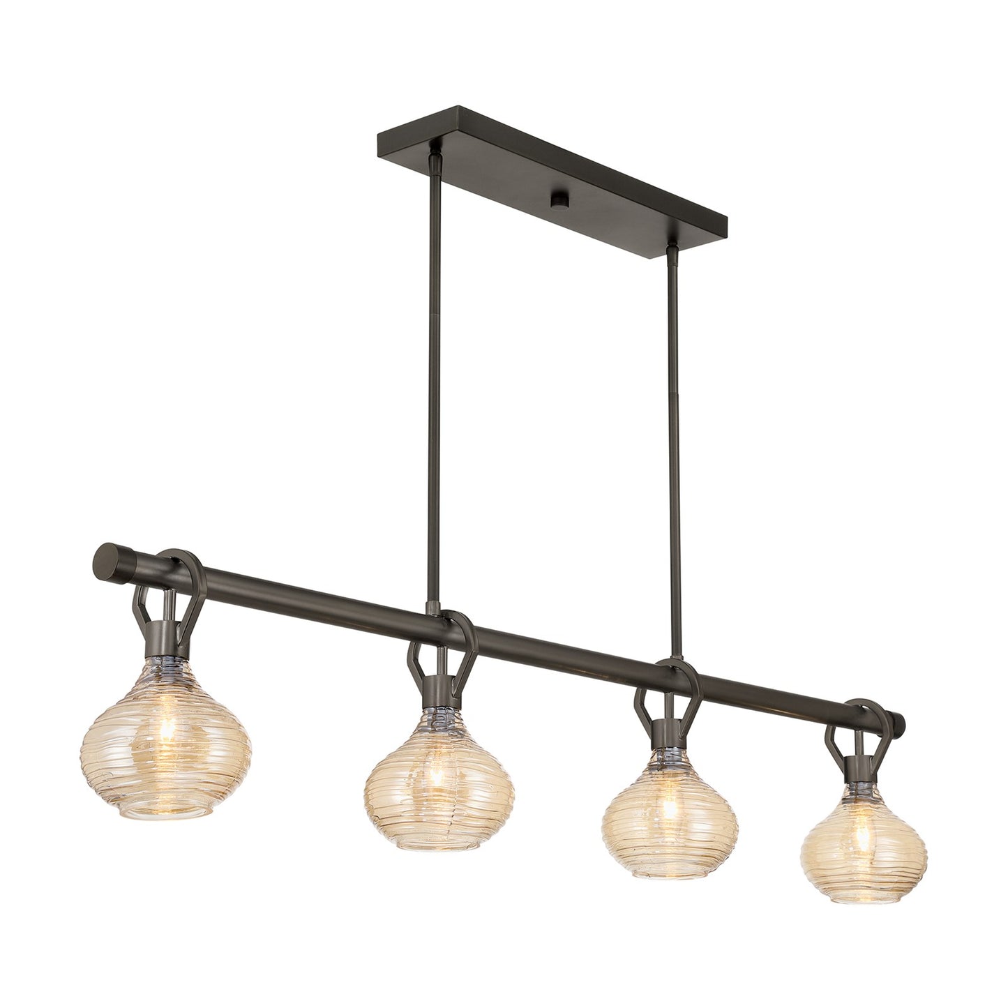 Savoy House Sheriden 48in 4-Light Chandelier | Artisanal Modern Mediterranean Bronze Metal and Bronze Rippled Glass | Kitchen Island & | Model 1-2274-4-15