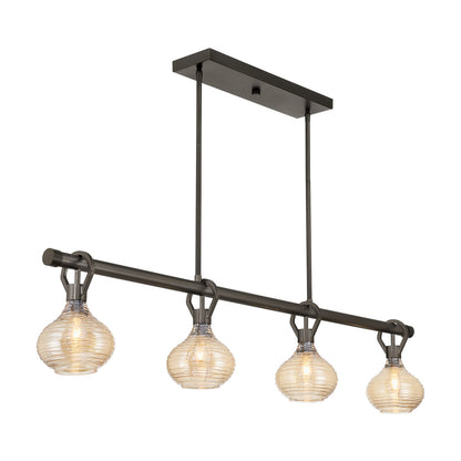 Savoy House Sheriden 48in 4-Light Chandelier | Artisanal Modern Mediterranean Bronze Metal and Bronze Rippled Glass | Kitchen Island & | Model 1-2274-4-15