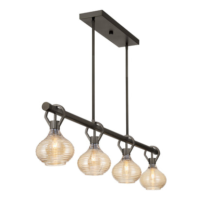 Savoy House Sheriden 48in 4-Light Chandelier | Artisanal Modern Mediterranean Bronze Metal and Bronze Rippled Glass | Kitchen Island & | Model 1-2274-4-15