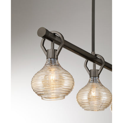 Savoy House Sheriden 48in 4-Light Chandelier | Artisanal Modern Mediterranean Bronze Metal and Bronze Rippled Glass | Kitchen Island & | Model 1-2274-4-15
