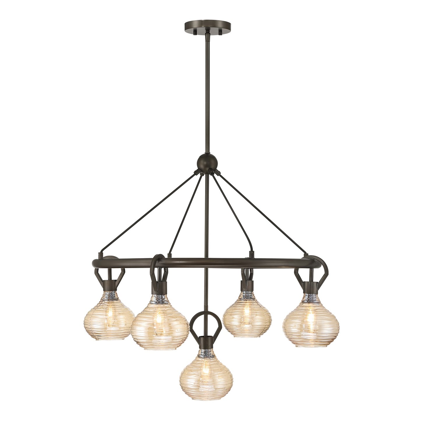 Savoy House Sheriden 30in 5-Light Chandelier | Artisanal Modern Mediterranean Bronze Metal and Bronze Rippled Glass | Dining Room & | Model 1-2276-5-15