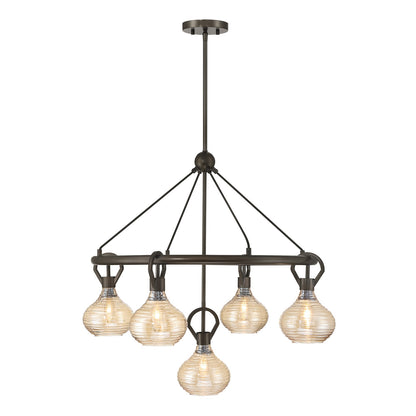 Savoy House Sheriden 30in 5-Light Chandelier | Artisanal Modern Mediterranean Bronze Metal and Bronze Rippled Glass | Dining Room & | Model 1-2276-5-15