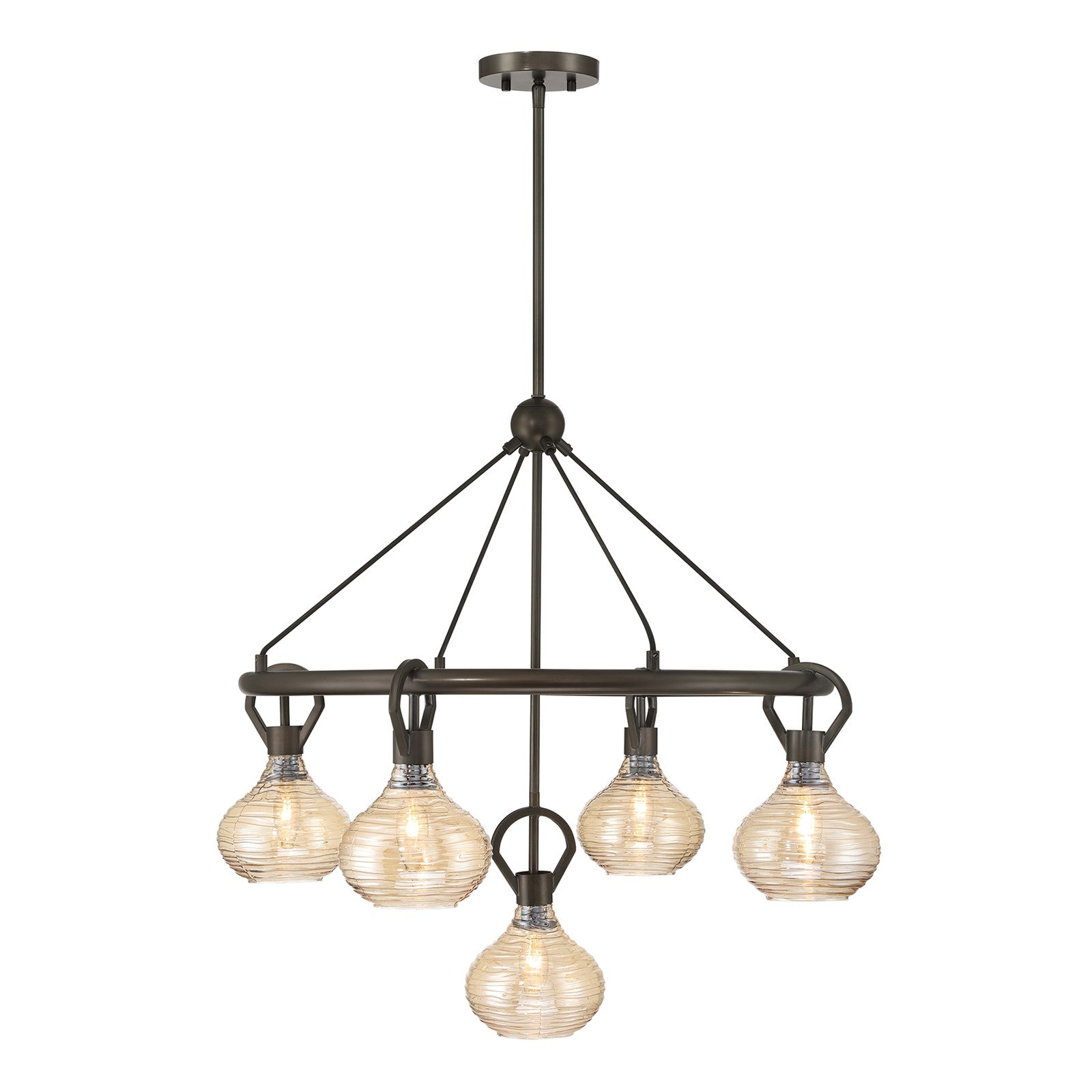 Savoy House Sheriden 30in 5-Light Chandelier | Artisanal Modern Mediterranean Bronze Metal and Bronze Rippled Glass | Dining Room & | Model 1-2276-5-15
