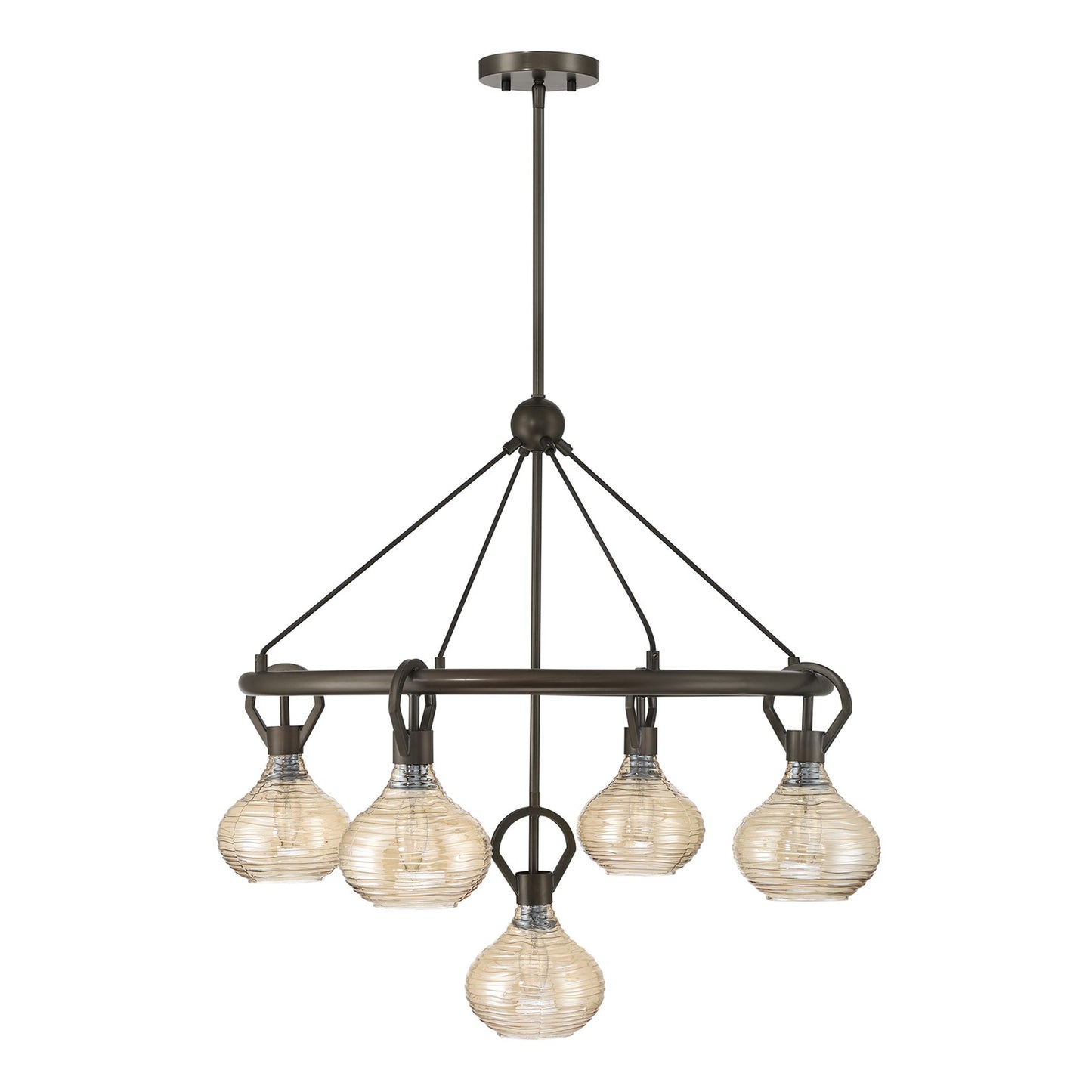 Savoy House Sheriden 30in 5-Light Chandelier | Artisanal Modern Mediterranean Bronze Metal and Bronze Rippled Glass | Dining Room & | Model 1-2276-5-15