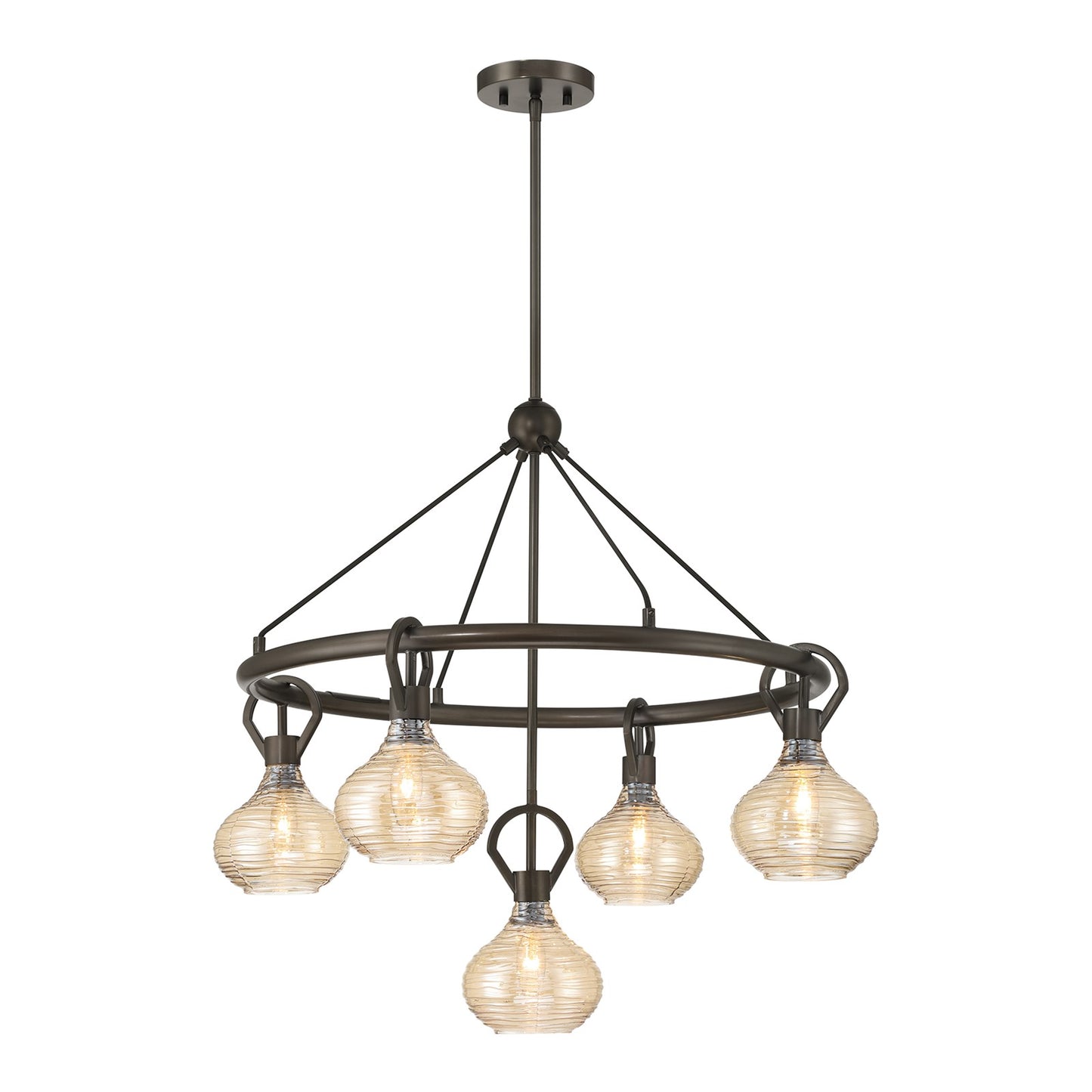 Savoy House Sheriden 30in 5-Light Chandelier | Artisanal Modern Mediterranean Bronze Metal and Bronze Rippled Glass | Dining Room & | Model 1-2276-5-15