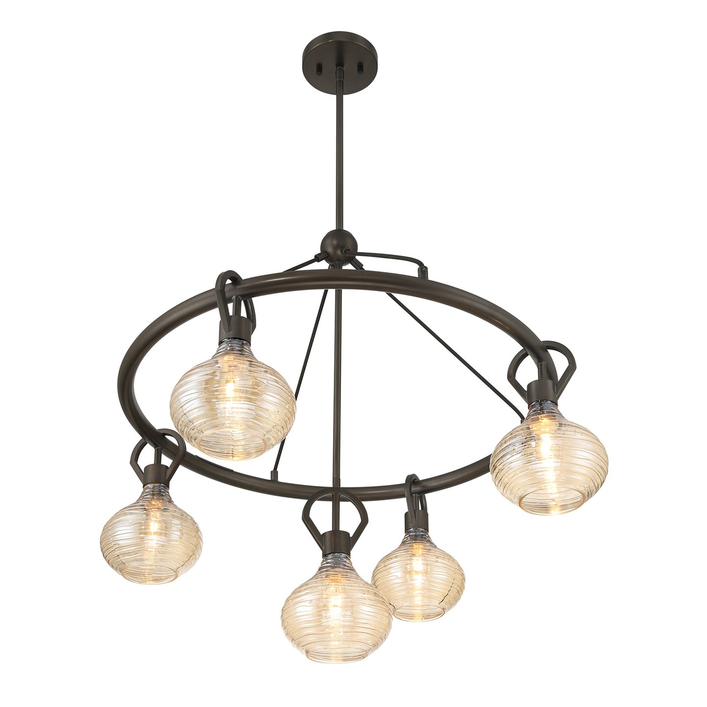 Savoy House Sheriden 30in 5-Light Chandelier | Artisanal Modern Mediterranean Bronze Metal and Bronze Rippled Glass | Dining Room & | Model 1-2276-5-15