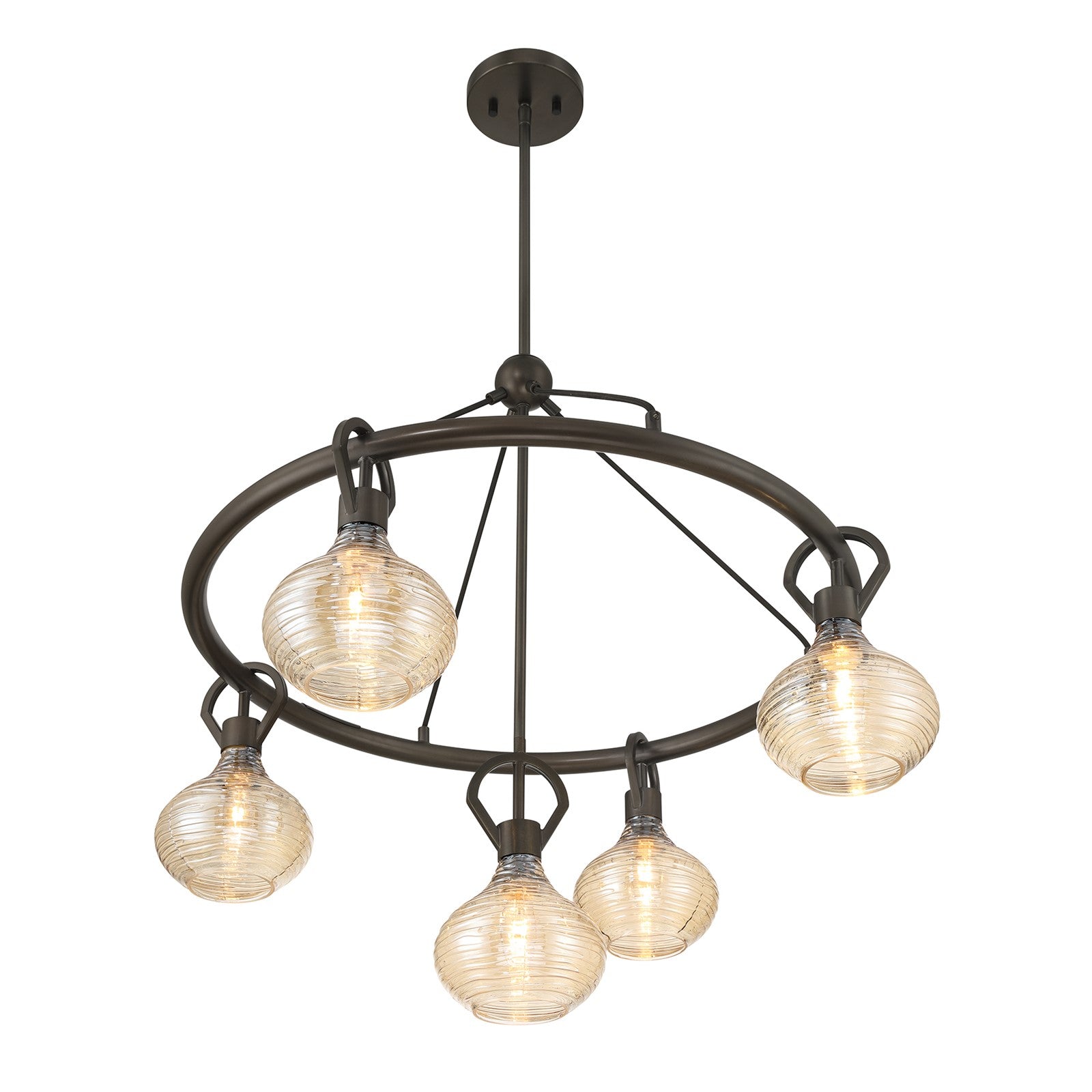 Savoy House Sheriden 30in 5-Light Chandelier | Artisanal Modern Mediterranean Bronze Metal and Bronze Rippled Glass | Dining Room & | Model 1-2276-5-15