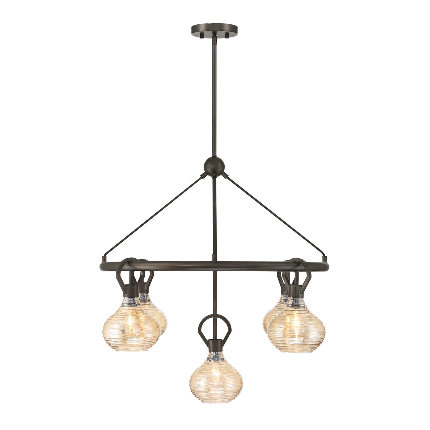 Savoy House Sheriden 30in 5-Light Chandelier | Artisanal Modern Mediterranean Bronze Metal and Bronze Rippled Glass | Dining Room & | Model 1-2276-5-15