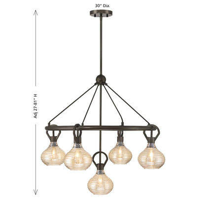 Savoy House Sheriden 30in 5-Light Chandelier | Artisanal Modern Mediterranean Bronze Metal and Bronze Rippled Glass | Dining Room & | Model 1-2276-5-15