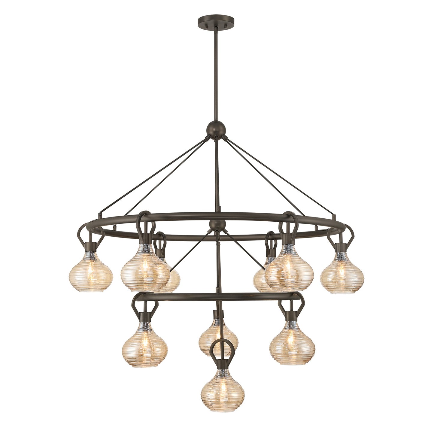 Savoy House Sheriden 40in 10-Light Chandelier | Artisanal Modern Mediterranean Bronze Metal and Bronze Rippled Glass | Grand Foyer & | Model 1-2277-10-15