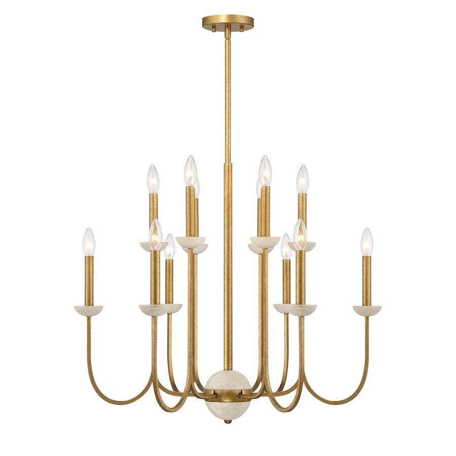 12 Light Chandelier, Antique Gold
