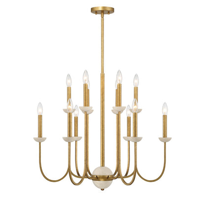 12 Light Chandelier, Antique Gold