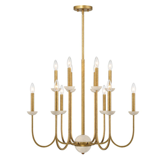 12 Light Chandelier, Antique Gold