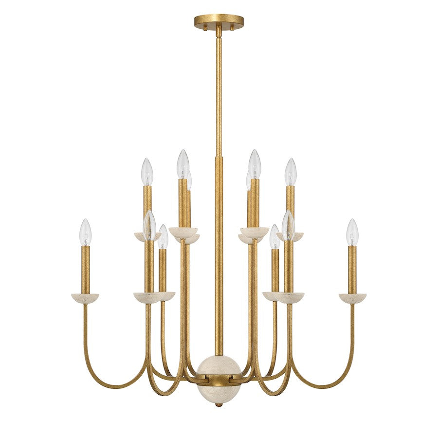 12 Light Chandelier, Antique Gold