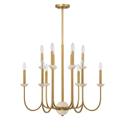 12 Light Chandelier, Antique Gold