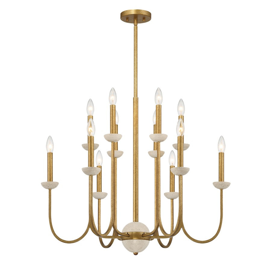 12 Light Chandelier, Antique Gold