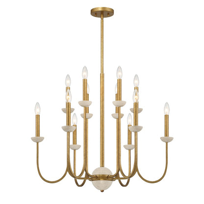 12 Light Chandelier, Antique Gold