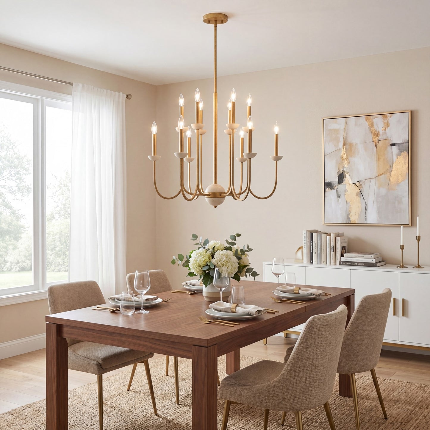 12 Light Chandelier, Antique Gold