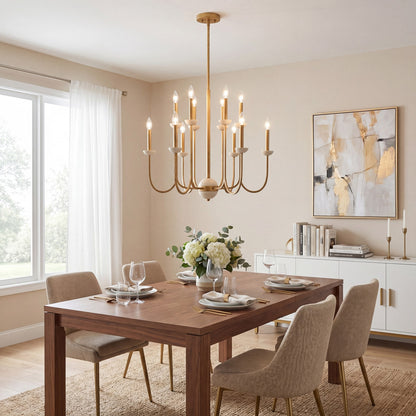 12 Light Chandelier, Antique Gold