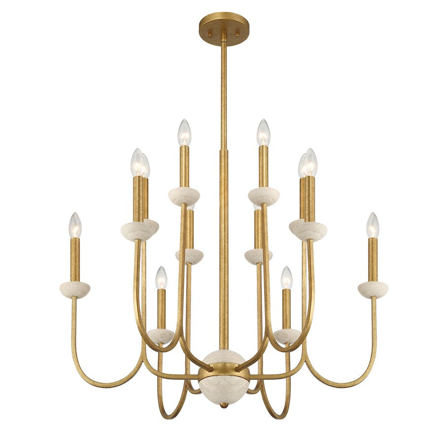 12 Light Chandelier, Antique Gold