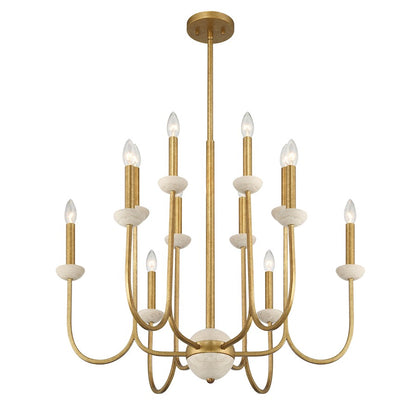 12 Light Chandelier, Antique Gold