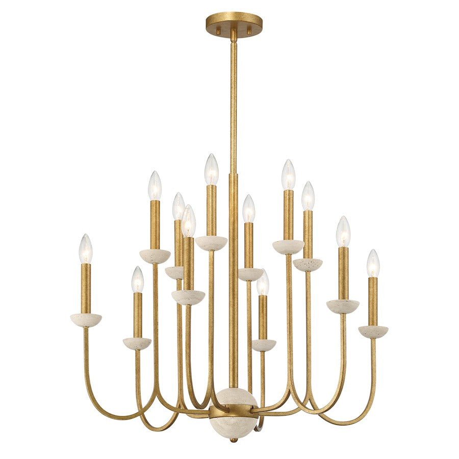 12 Light Chandelier, Antique Gold