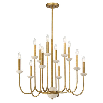 12 Light Chandelier, Antique Gold