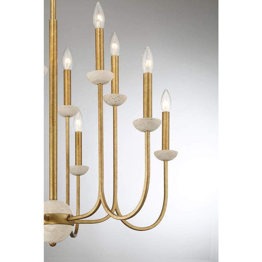 12 Light Chandelier, Antique Gold