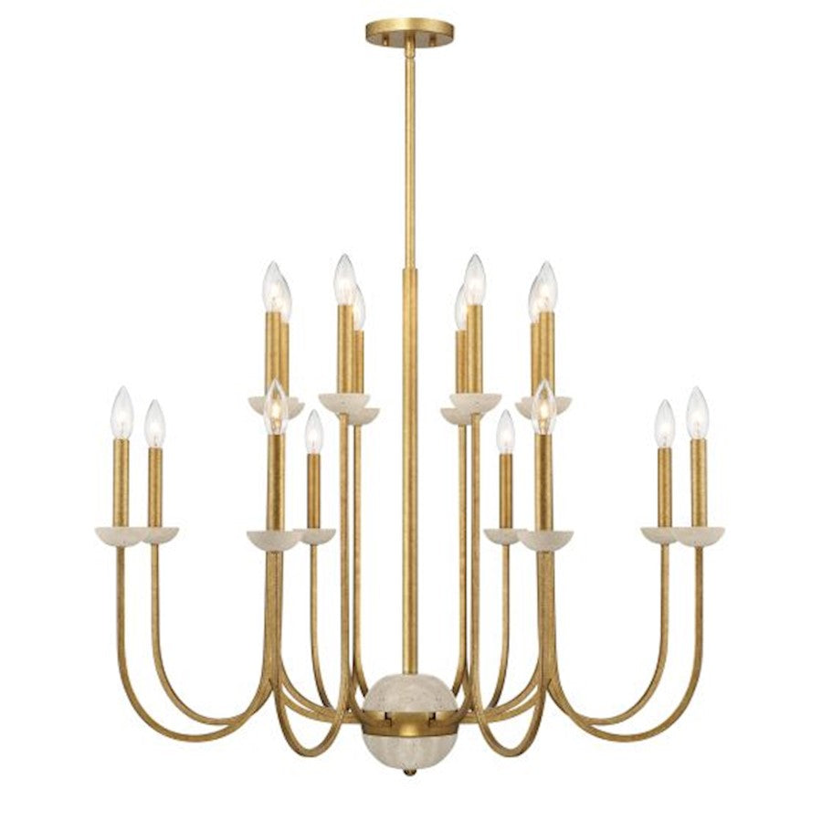 16 Light Chandelier, Antique Gold