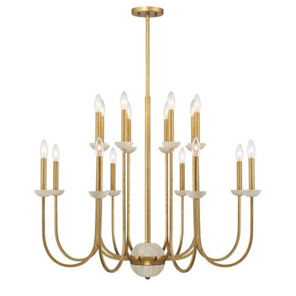 16 Light Chandelier, Antique Gold
